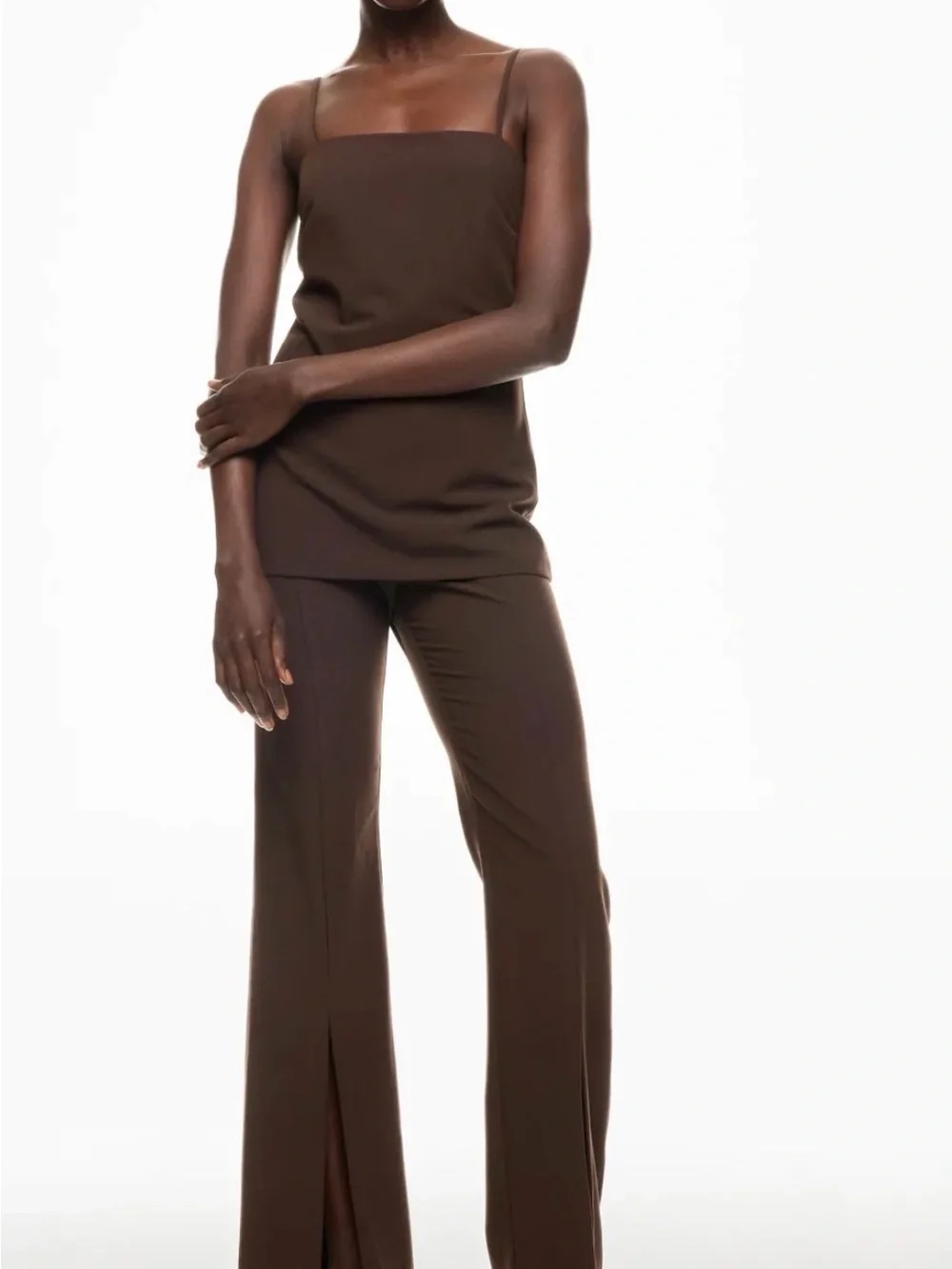 Black Halo Jaslyn Brown one Piece Cami & Wide-Leg Pantsuit